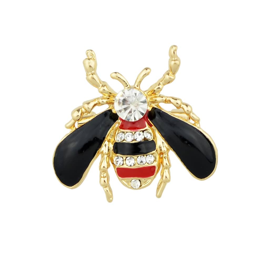 

Black Enamel Rhinestone Honeybee Brooch, Multicolor