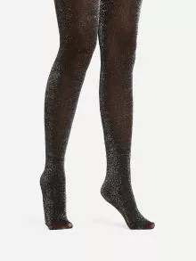 1pair Glitter Pantyhose Stockings Black Tights - Black - View 3