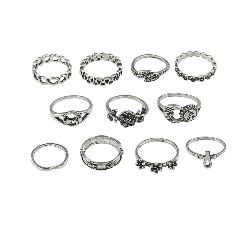 

11Pcs/Set Flower Leaf Sun Jewelry Ring, Silver