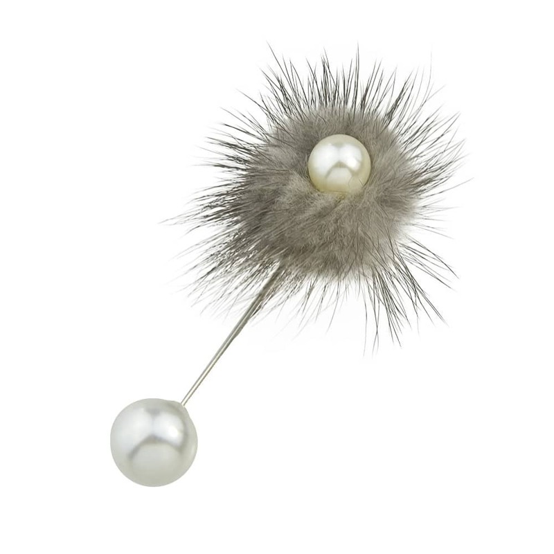 

Gray Flannel Flower Ball Brooch, Grey
