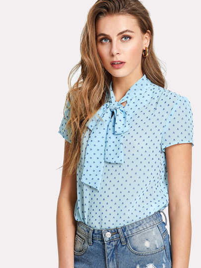 tie neck semi sheer top