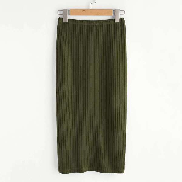 

Elastic Waist Ribbed Pencil Skirt