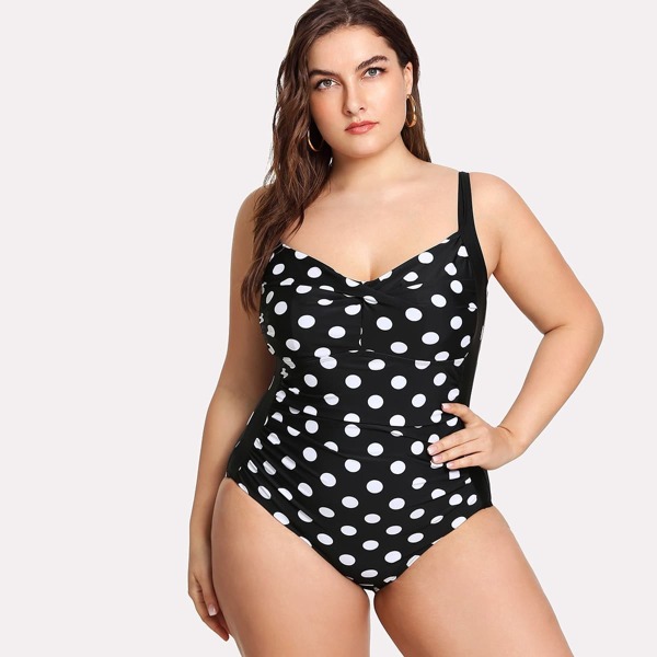 

Plus Polka Dot Sweetheart Neck One Piece Swimsuit