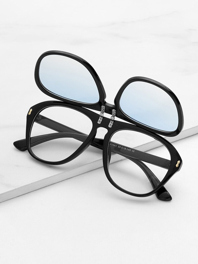 

Flat Lens Flap Sunglasses, Black