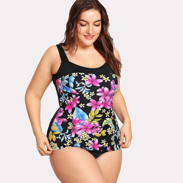 

Plus Floral Print One Piece Swimsuit