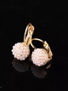 Dellgoo Faux Pearl Hoop Earrings 1pair - White - View 2