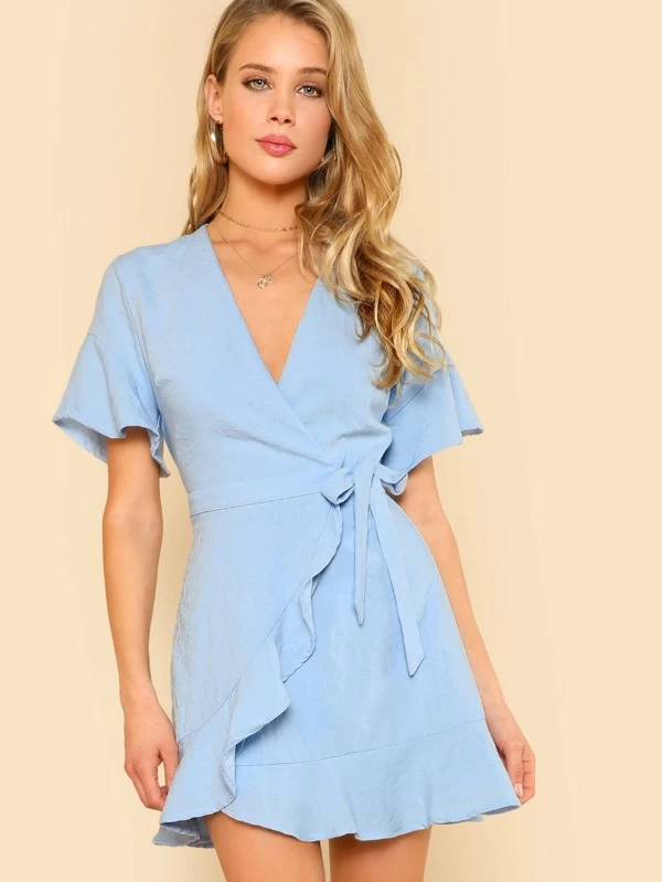 Short blue wrap dress Outlet