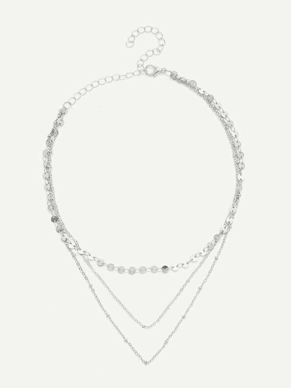 

Sequin & Chain Layered Necklace, Silver