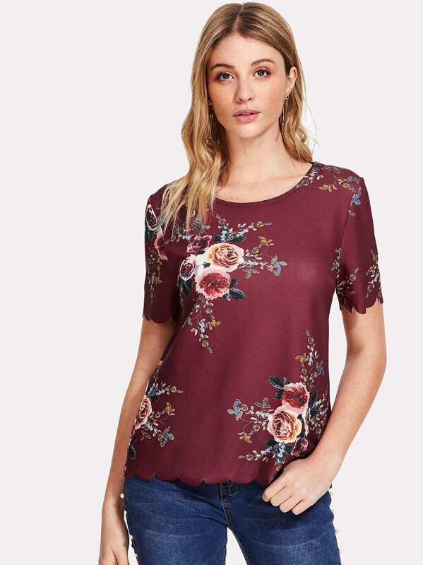 

Flower Print Scalloped Top, Multicolor, Nathane