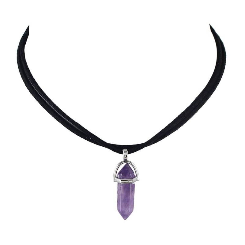 

Purple Geometric Stone Choker Necklace, Black