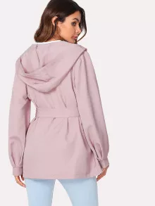 SHEIN Áo khoác Belted màu trơn Hồng Casual - Màu Hồng baby - Xem 2