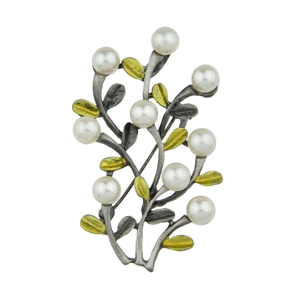 

White Simulated-Pearl Flower Branches Brooch