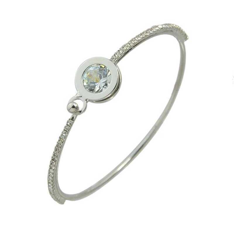 

Silver Color Rhinestone Thin Bracelet, White