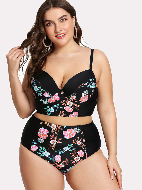 Largo Con Talla Floral De Estampado Bikini Grande Set m80nwN