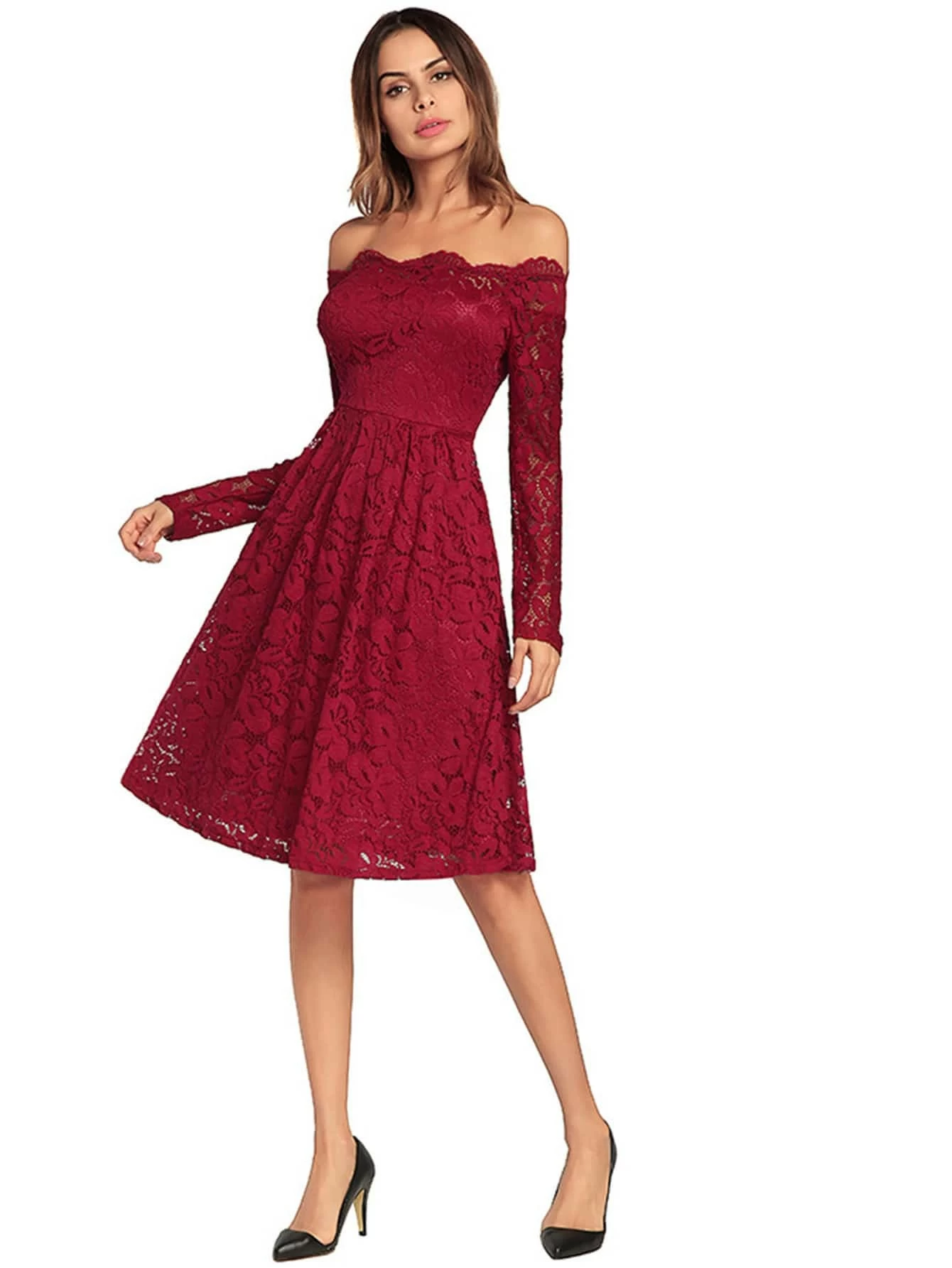 shein red lace dress