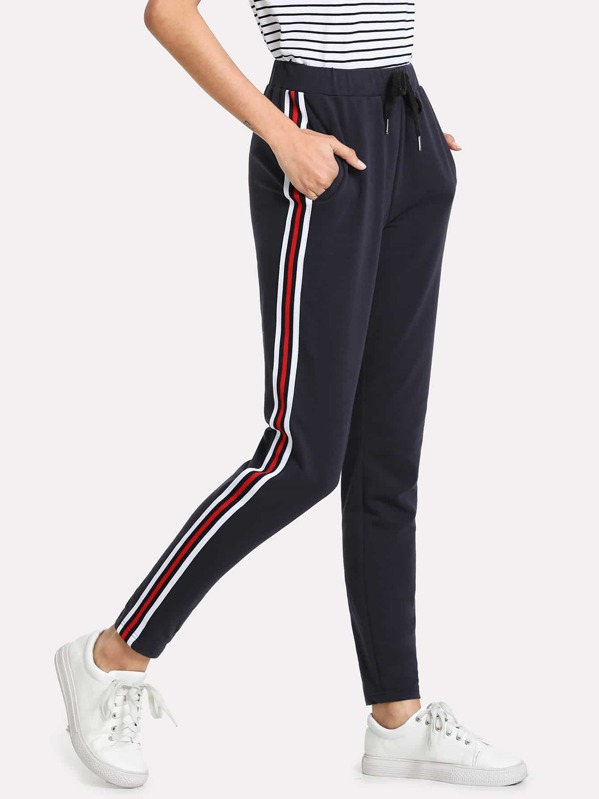 

Контрастная лента Сторона Drawstring Талия Sweatpants, Gabi B
