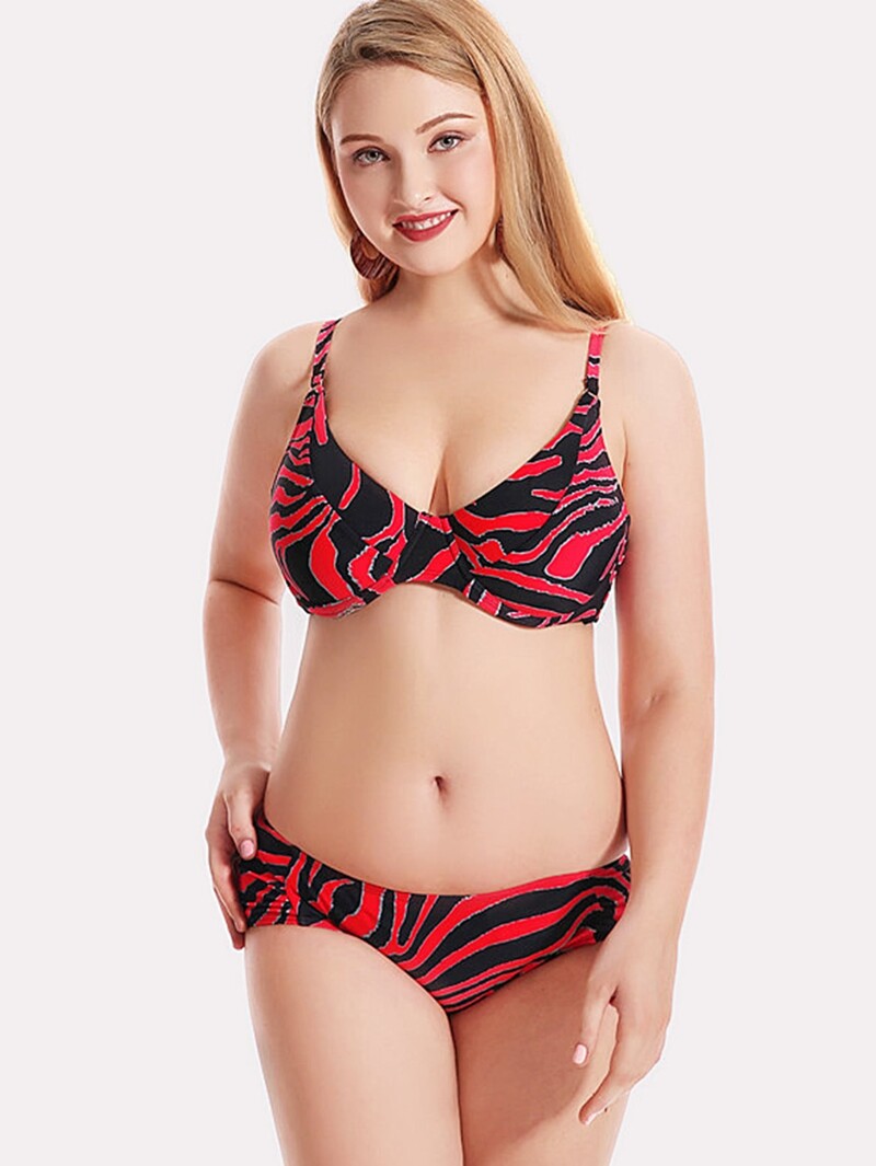 

Plus Animal Print Knot Bikini Set, Multicolor