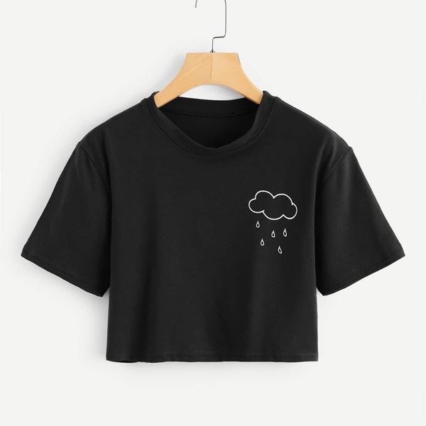 

Rainy Print Crop Tee, Black