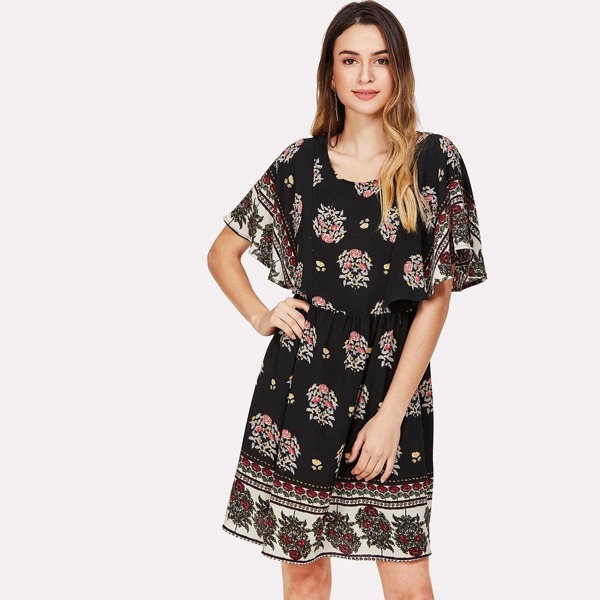 

Floral Print Tie Waist Dress, Multicolor