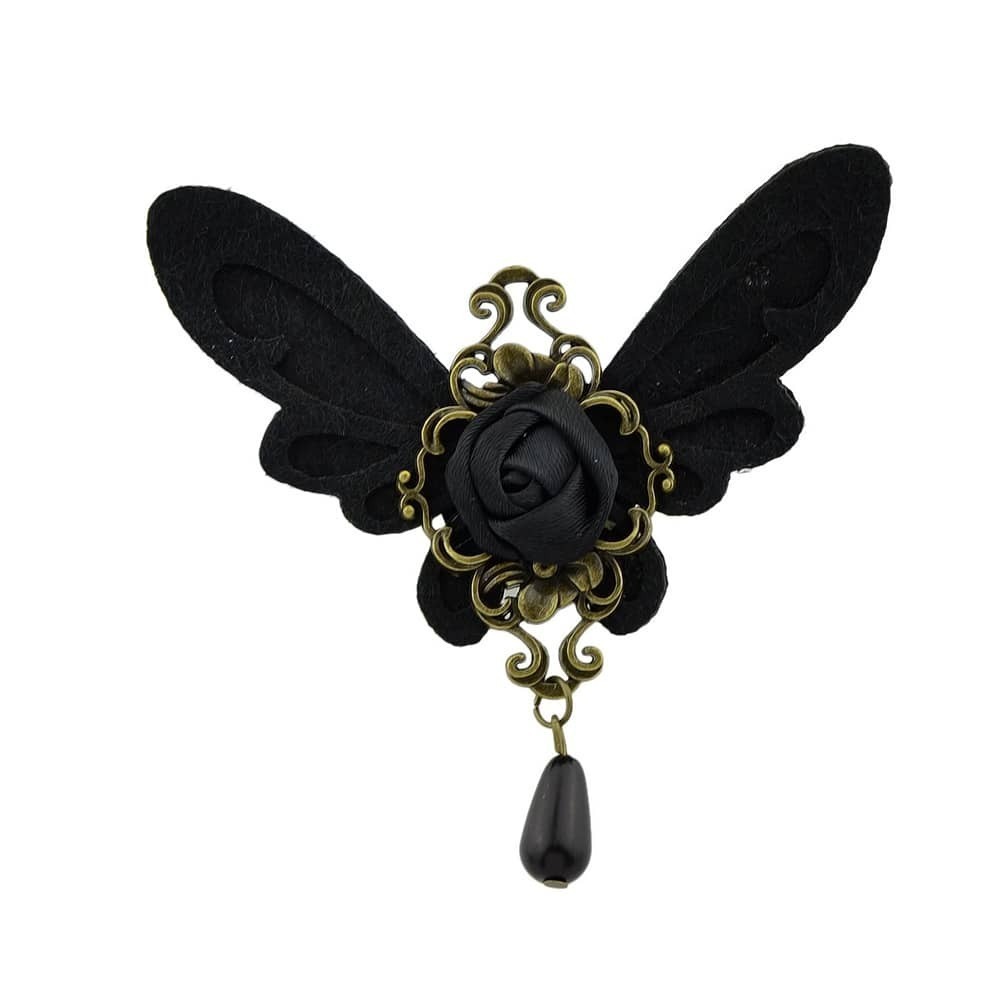 

Flower Butterfly Brooch, Black