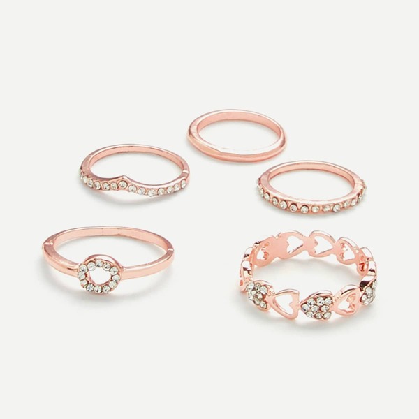 

Heart Design Ring Set With Rhinestone 5pcs
