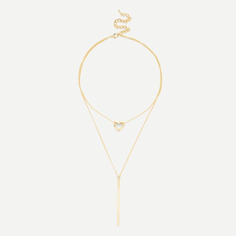 

Heart & Bar Pendant Link Necklace, Gold