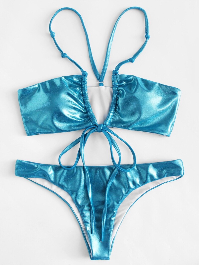 

Drawstring Glitter Bikini Set, Blue