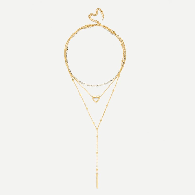 

Heart & Bar Pendant Chain Layered Necklace, Gold