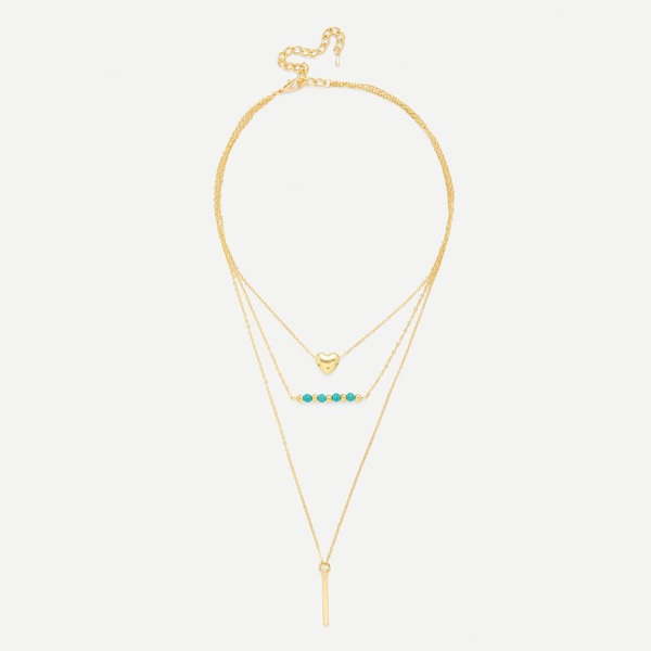Heart & Bar Pendant Link Layered Necklace, Gold