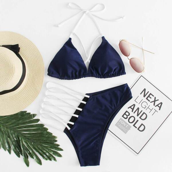 

Triangle Halter Top With Ladder Cut-out Bikini