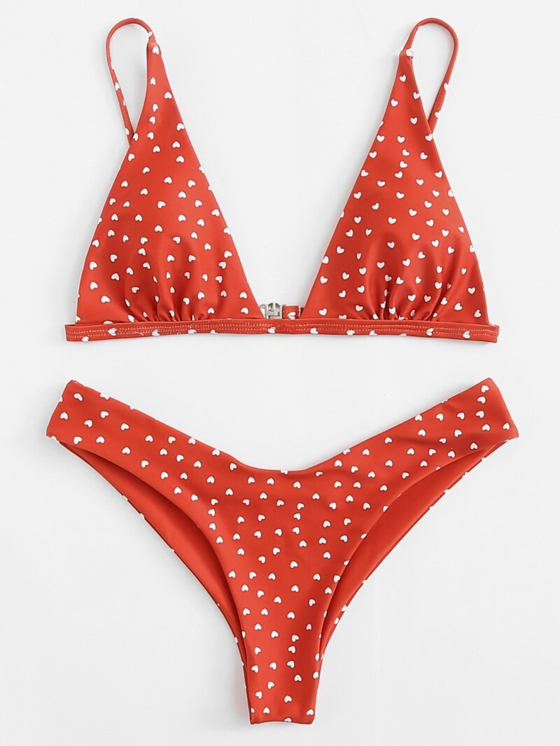 

Heart Print Bikini Set, Red