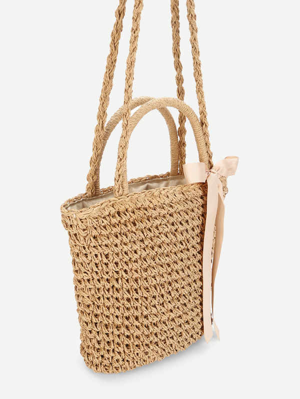 Bow Decorated Straw Bag Shein Sheinside