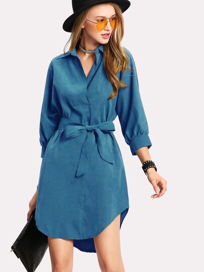 high low curved hem shirt dress