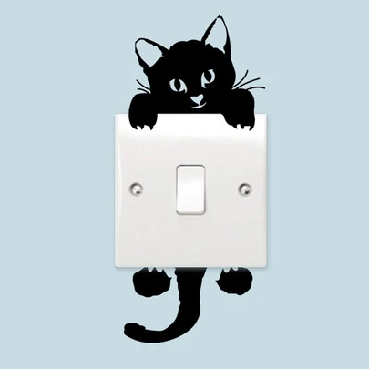 Adesivo de Interruptor de Luz Preto Adorável de Gato para Decoração Caseira DIY, Decalque de Parede de Telefone de Animal de Desenho Animado, Adesivo de PVC, Arte Mural, Adesivos, Decalque de Parede, Decalque de Vinil para Decorações Domésticas, Itens de Decoração de Primavera para Renovar sua Casa, Adesivos de Decoração Rama, Presentes de Aniversário e Formatura
