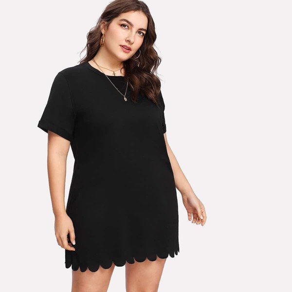 

Plus Scallop Hem Cuffed Dress