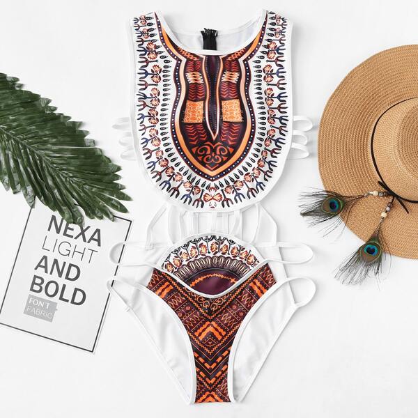 

Geometric Pattern Ladder Cut Out One Piece Swimsuit