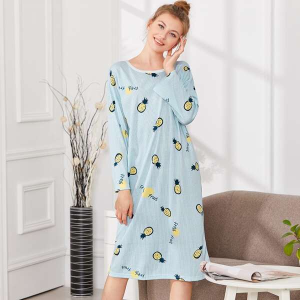 

Pineapple Print Striped Dress