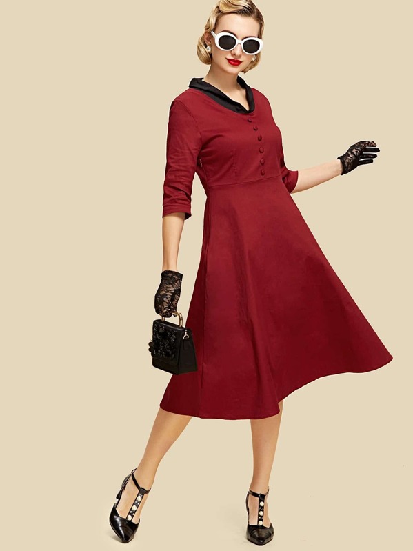 

Комплект контрастного воротника Fit & Flare Dress, Violetta