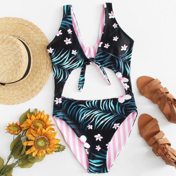 

Cut Out Detail Tropical Swimsuit