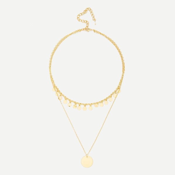 

Round Pendant Link Necklace With Charm, Gold