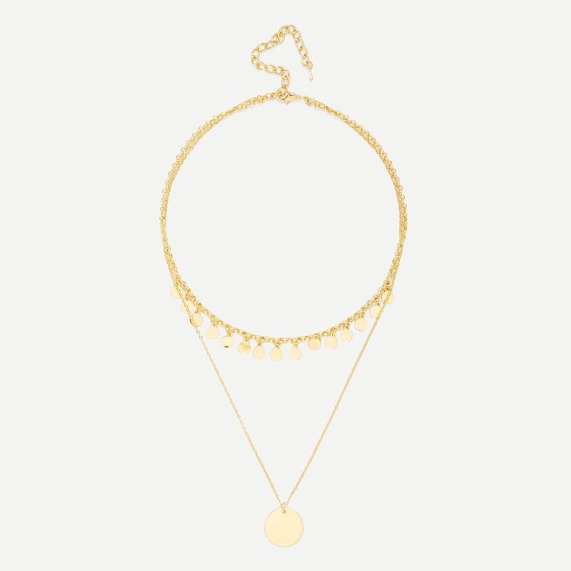 

Round Pendant Link Necklace With Charm, Gold