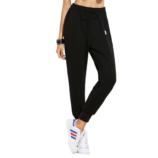 

Drawstring Patch Peg Jogger Pants, Black