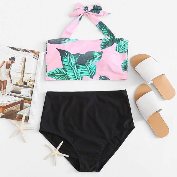 

Jungle Print Halter Top With High Waist Bikini
