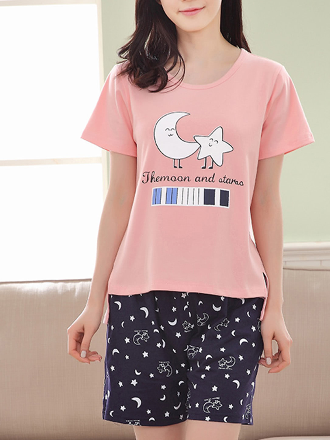 

Star & Moon Print Pajama Set, Multicolor