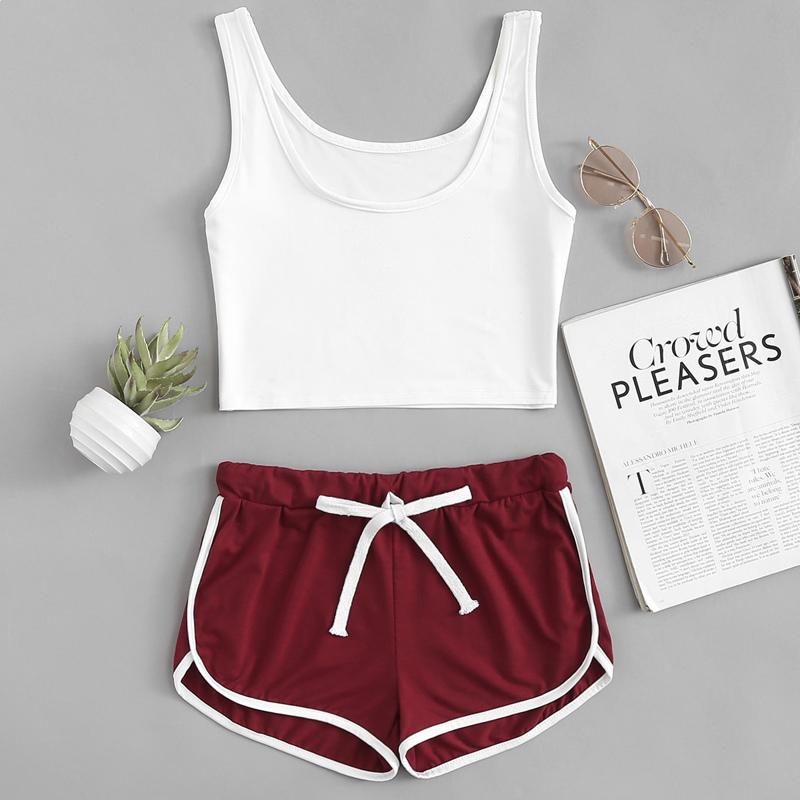 

Scoop Neck Top With Drawstring Shorts, Multicolor