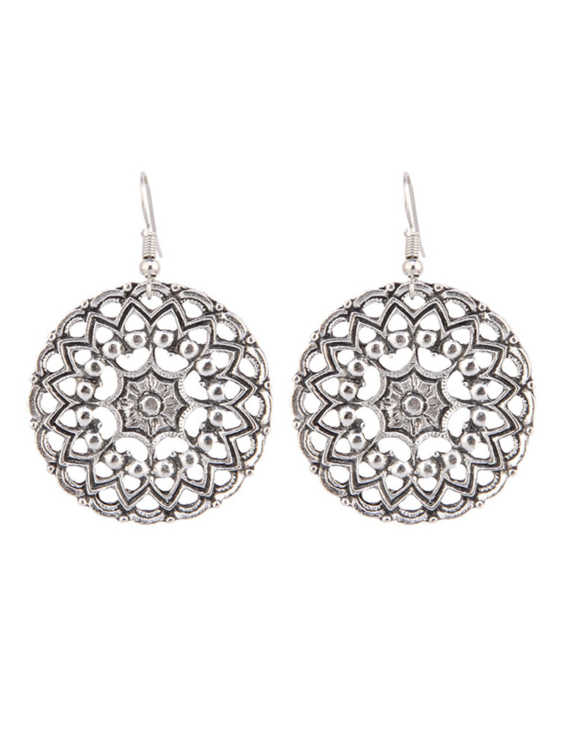 

Hollow Flower Design Drop Earrings, Silver