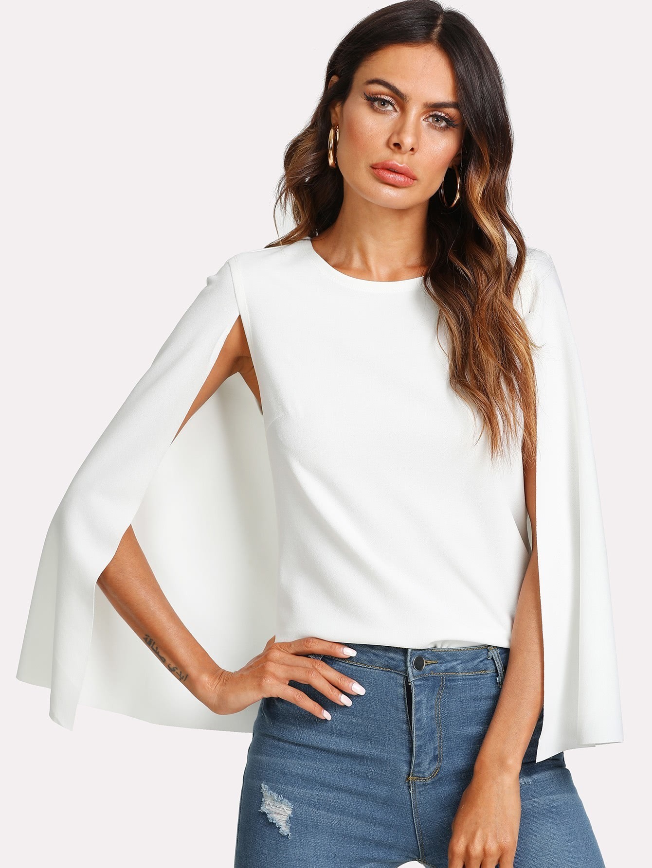 keyhole back cloak sleeve blouse