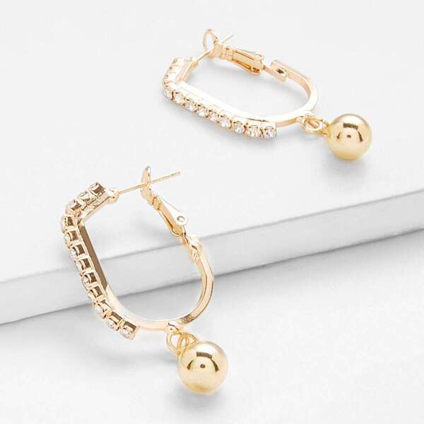 

Rhinestone Detail Drop Earrings With Ball 1pair, Gold