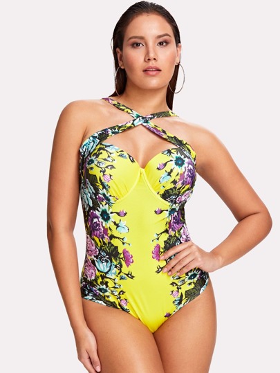 Flower Print Criss Cross Swimsuit