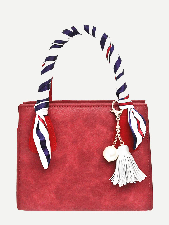 Faux Pearl Tassel Charm Bag With T Scarf Shein Sheinside
